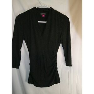 Vince Camuto Womens XS Gray Long Sleeve V-Neck Ruched‎ Knit Top